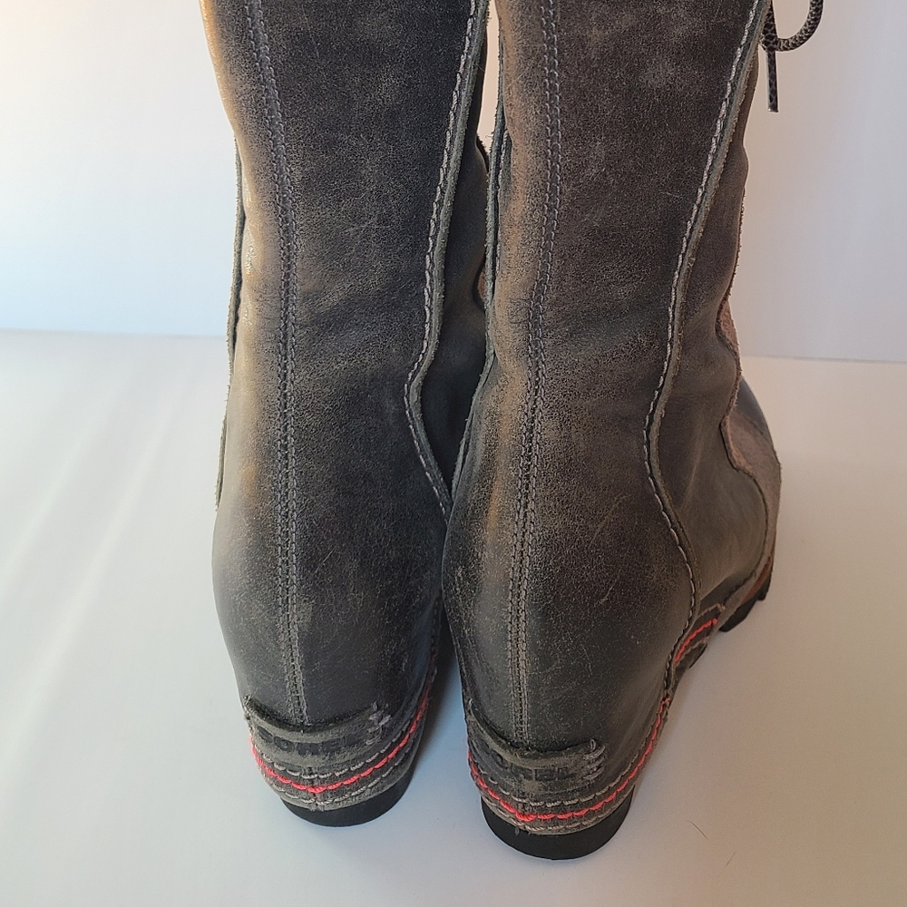 Sorel Cate The Great Wedge Tall Stylish Lace-Up Boots with Red Stitching - Picture 10 of 14
